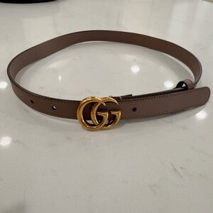 Gucci Taupe Leather Belt with Gold Double G Buckle
